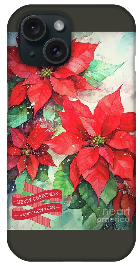 Merry Christmas iPhone Case featuring the painting Merry Christmas Poinsettia Flowers by Tina LeCour