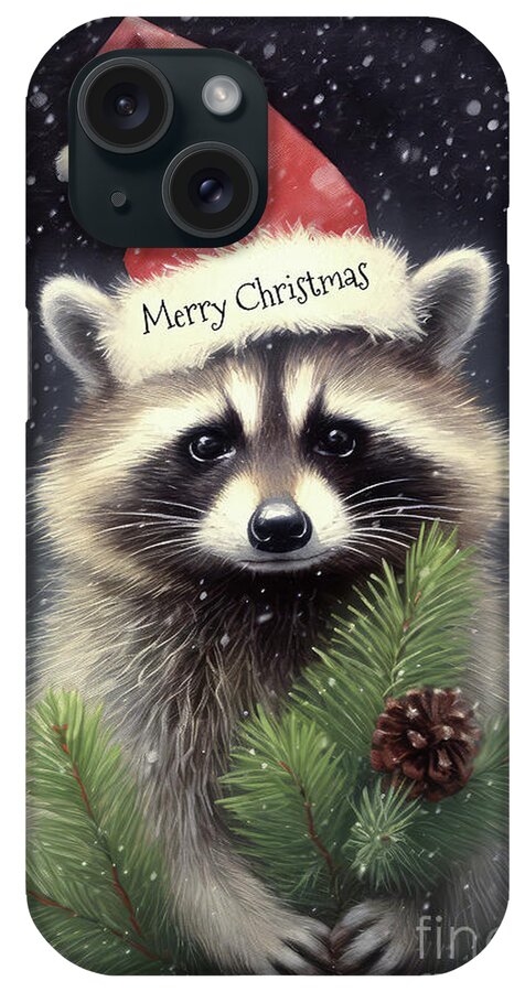 #faaadwordsbest iPhone Case featuring the painting Merry Christmas Raccoon by Tina LeCour