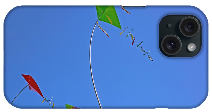 Kites iPhone Case featuring the photograph Metal Kites Blue Sky by Dart Humeston
