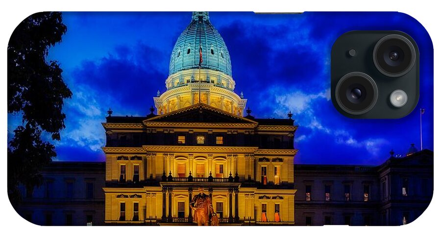 Michigan State Capitol iPhone Case featuring the photograph Michigan State Capitol Building at Dusk by Mountain Dreams