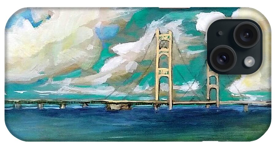 Mackinac Bridge iPhone Case featuring the painting The Mackinac Bridge Michigan #2 by Marysue Ryan