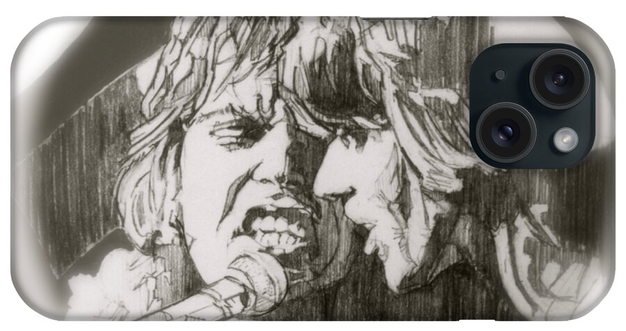Charcoal Pencil iPhone Case featuring the drawing Mick Jagger And Keith Richards - Rolling Stones Live - detail by Sean Connolly