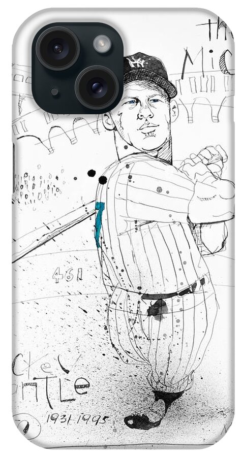  iPhone Case featuring the drawing Mickey Mantle by Phil Mckenney
