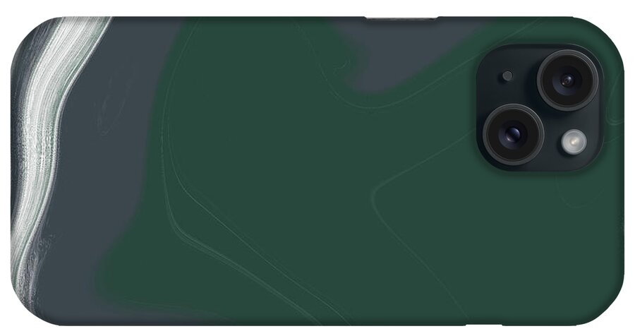 Microcosm iPhone Case featuring the digital art Microcosm 2 - Abstract Contemporary Fluid Painting - Dark Grey, Green, White by Studio Grafiikka