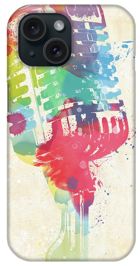 Microphone Color Splash Painting iPhone Case featuring the painting Microphone Color Splash Painting by Dan Sproul