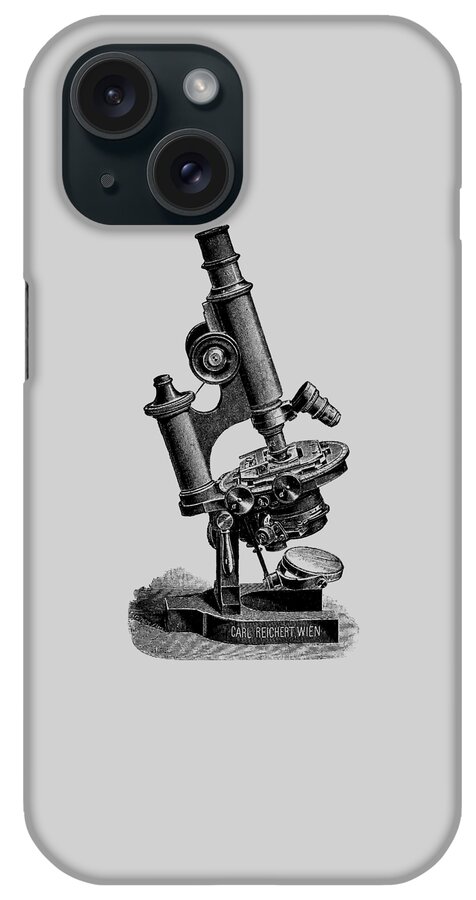 Microscope iPhone Case featuring the digital art Microscope In Black And Grey by Madame Memento