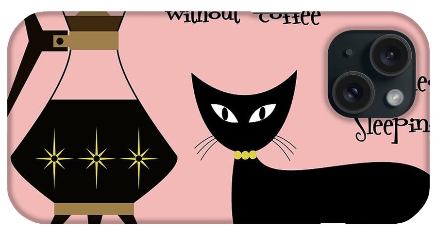 Mid Century Cat iPhone Case featuring the digital art Mid Century Coffee Cat Pink by Donna Mibus