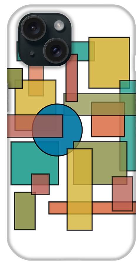 #faatoppicks iPhone Case featuring the digital art Mid Century Modern Blocks, Rectangles and Circles with horizontal Background by DB Artist