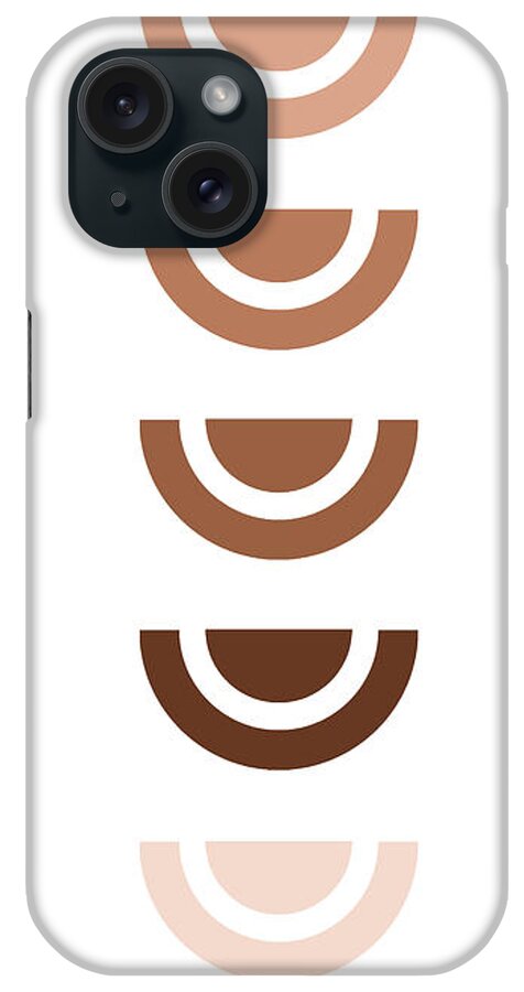 Geometric iPhone Case featuring the mixed media Mid Century Modern Print 05 - Minimal Geometric Poster - Stylish, Abstract, Contemporary - Brown by Studio Grafiikka
