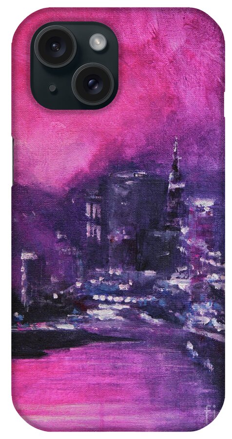 Abstract Cityscape iPhone Case featuring the painting Midnight Blush by Jane See
