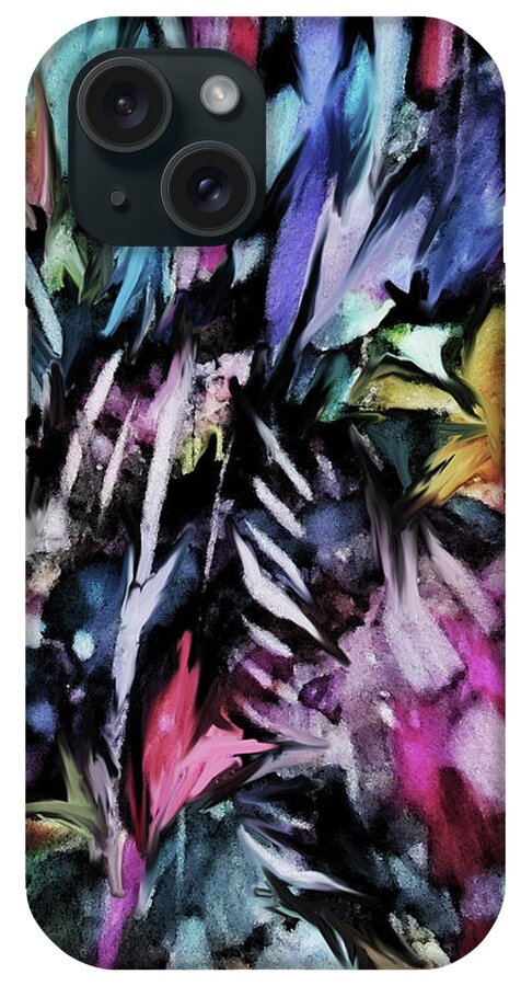 Abstract iPhone Case featuring the mixed media Midnight Garden by Jean Batzell Fitzgerald