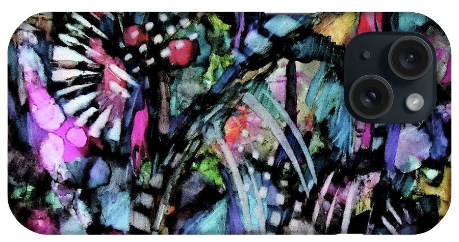 Abstract iPhone Case featuring the mixed media Midnight Jungle Garden by Jean Batzell Fitzgerald