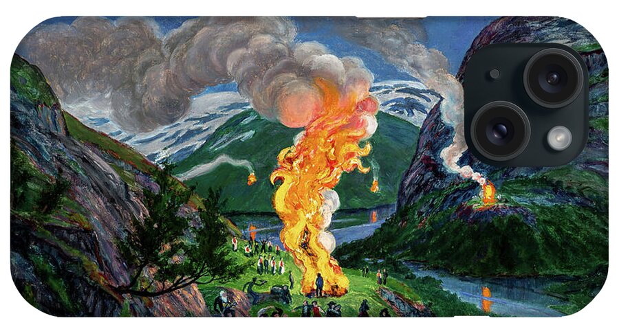 Nikolai Astrup iPhone Case featuring the painting Midsummer Eve Bonfire, 1926 by Nikolai Astrup