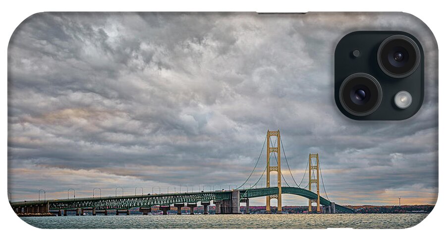 Mackinac Bridge iPhone Case featuring the photograph Mighty Mack Morning by Peg Runyan