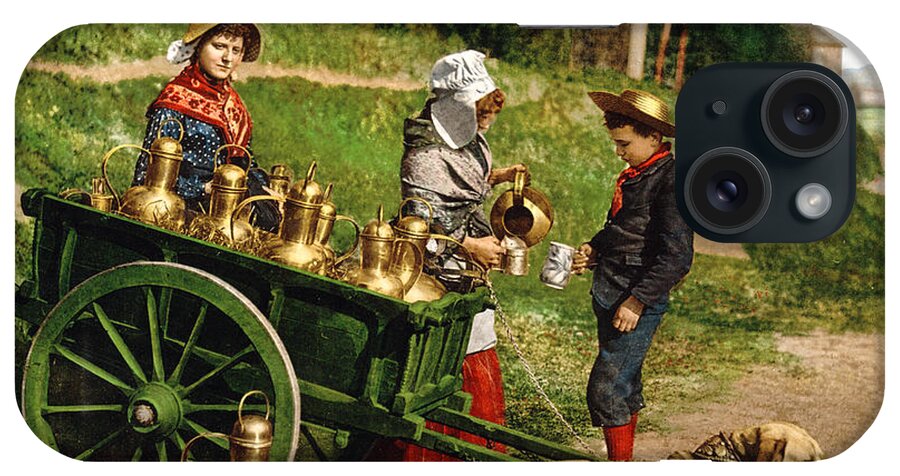 Milk Seller iPhone Case featuring the photograph Milk Sellers - Brussels Belgium - Circa 1890 Photochrom by War Is Hell Store