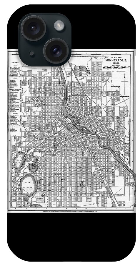 Minneapolis iPhone Case featuring the photograph Minneapolis Minnesota Vintage Map 1895 Black and White by Carol Japp