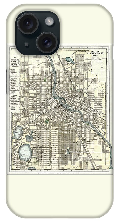 Minneapolis iPhone Case featuring the photograph Minneapolis Minnesota Vintage Map 1895 by Carol Japp