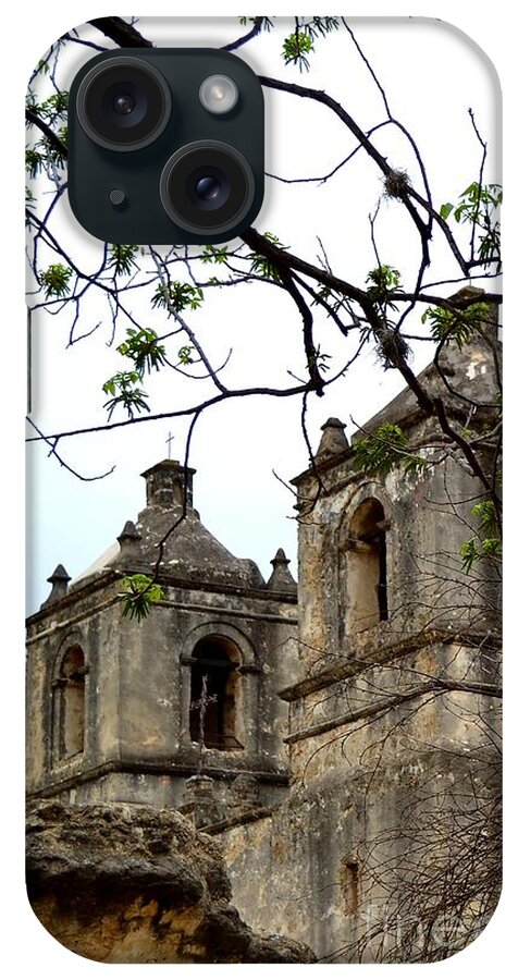Historical Photograph iPhone Case featuring the photograph Mission Concepcion Towers by Expressions By Stephanie