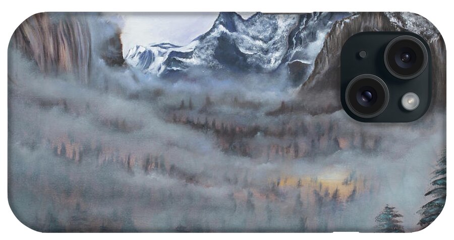 Yosemite iPhone Case featuring the painting Misty Vale by Neslihan Ergul Colley