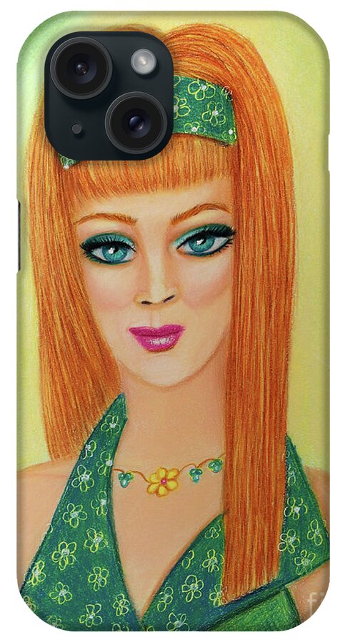 Fashion iPhone Case featuring the painting Mod Beauty Dressed In Green by Dorothy Lee