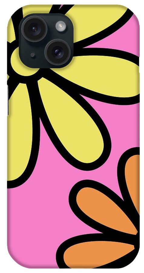 Mod iPhone 15 Case featuring the digital art Mod Flowers 3 on Pink by Donna Mibus