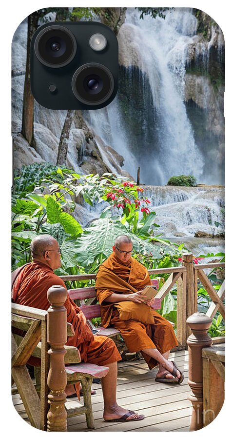 Kuang Si iPhone Case featuring the photograph Monks at the Kuang Si Falls, Laos by Arterra Picture Library