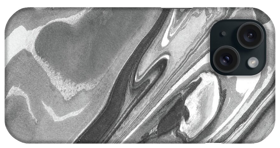 Gray Abstract iPhone Case featuring the painting Monochrome Gray Agate And Marble Watercolor Stone Collection XI by Irina Sztukowski