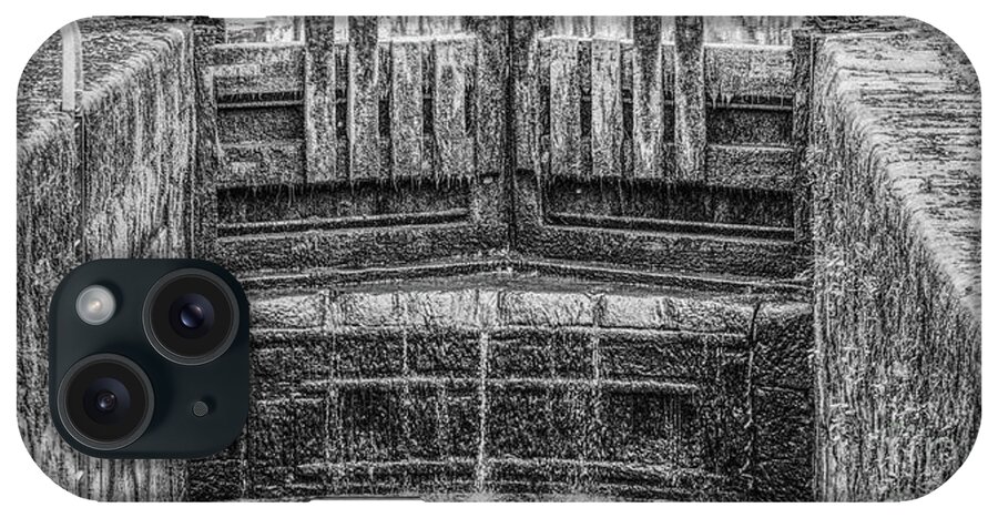 Digital Art iPhone Case featuring the photograph Monochrome-River lock gates-Chadderton Hall Park-Manchester UK by Pics By Tony