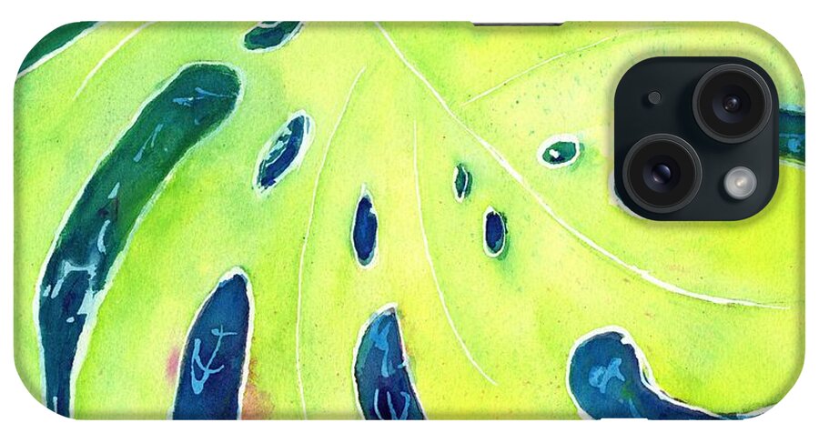 Tropical iPhone Case featuring the painting Monstera Tropical Leaves 4 by Carlin Blahnik CarlinArtWatercolor