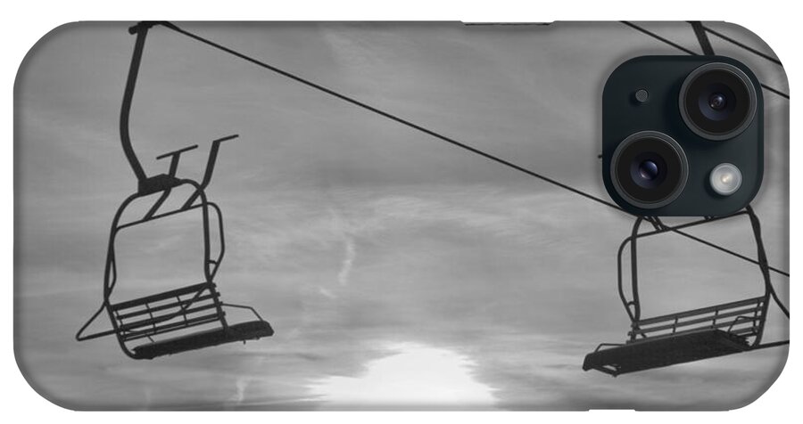Montage iPhone Case featuring the photograph Montage Ski Chairs Over The Sun Black And White by Adam Jewell