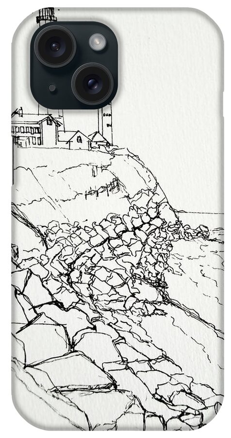 Montauk iPhone Case featuring the drawing Montauk Lighthouse Full View by Eileen Kelly