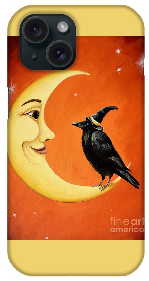 Moon iPhone 15 Case featuring the painting Moon And Crow  by Debbie Criswell