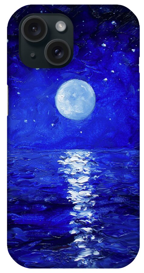 Moon iPhone Case featuring the painting Moon and Stars painting by Jan Matson