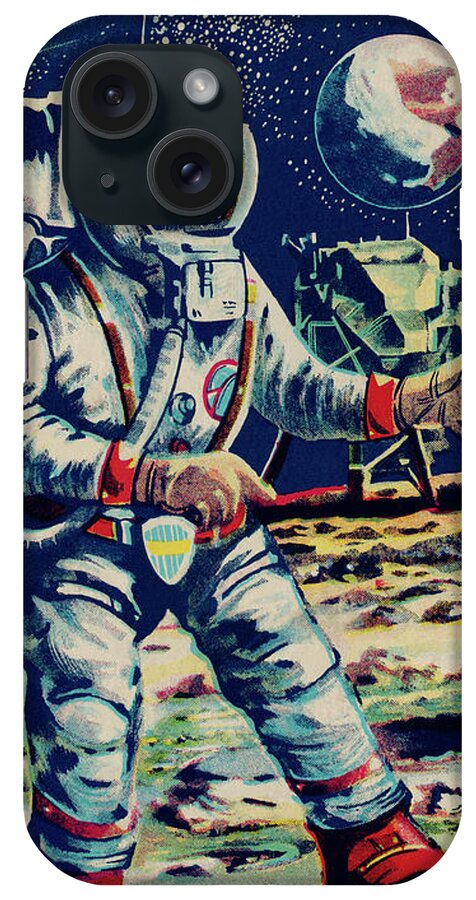 Vintage Toy Posters iPhone Case featuring the drawing Moon Astronaut by Vintage Toy Posters