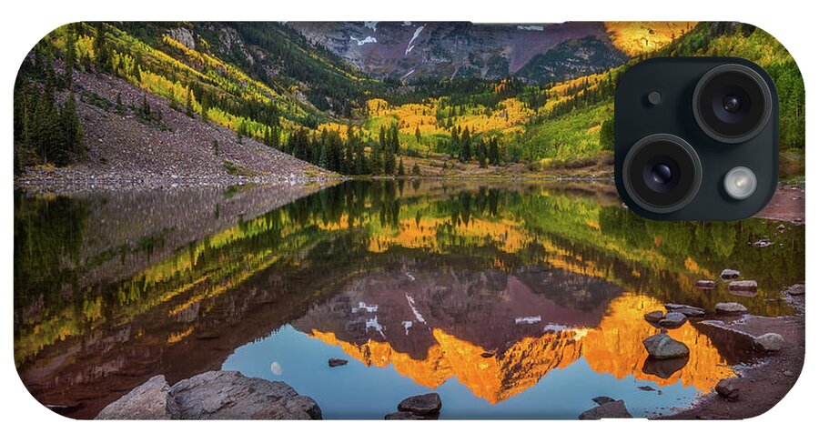 Moon iPhone Case featuring the photograph Moon At Maroon Bells by Darren White