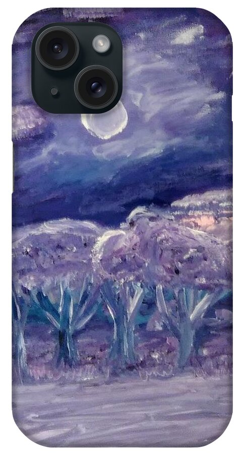 Purple iPhone Case featuring the painting Moonglow Meadow by Andrew Blitman
