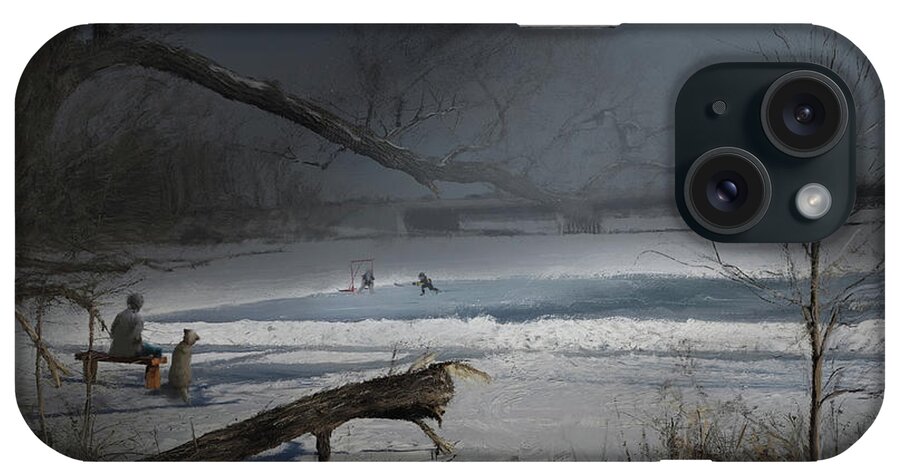 Ice Hockey iPhone Case featuring the digital art Moonlight Hockey Practice by Glenn Galen