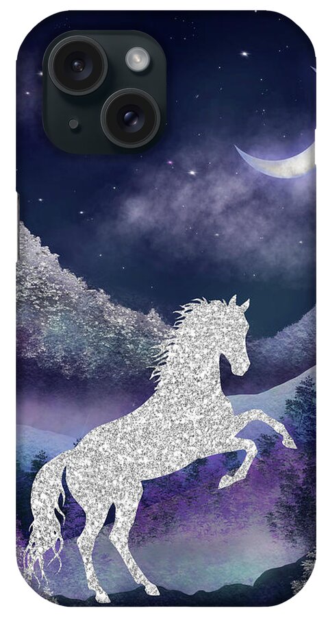 Horse iPhone Case featuring the painting Moonlit Wild Horse by Rachel Emmett