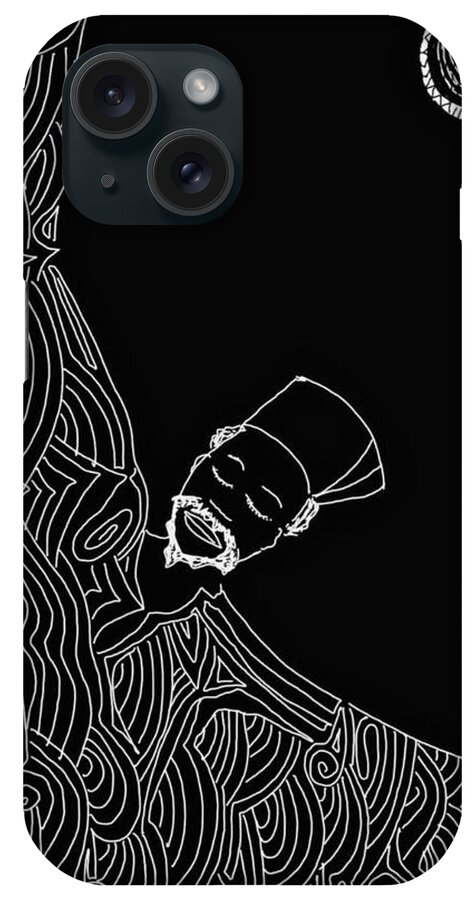  iPhone Case featuring the drawing Moonlit wisdom Black by Sala Adenike