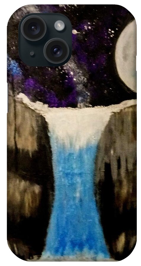 Moon iPhone Case featuring the painting Moonlite Waterfall by Anna Adams