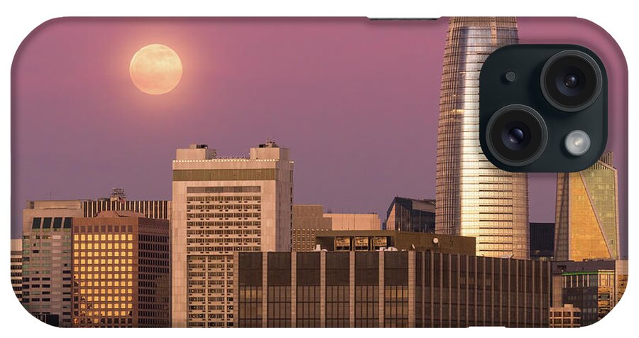 Salesforce Tower iPhone Case featuring the photograph Moonrise Near Salesforce Tower by Laura Macky