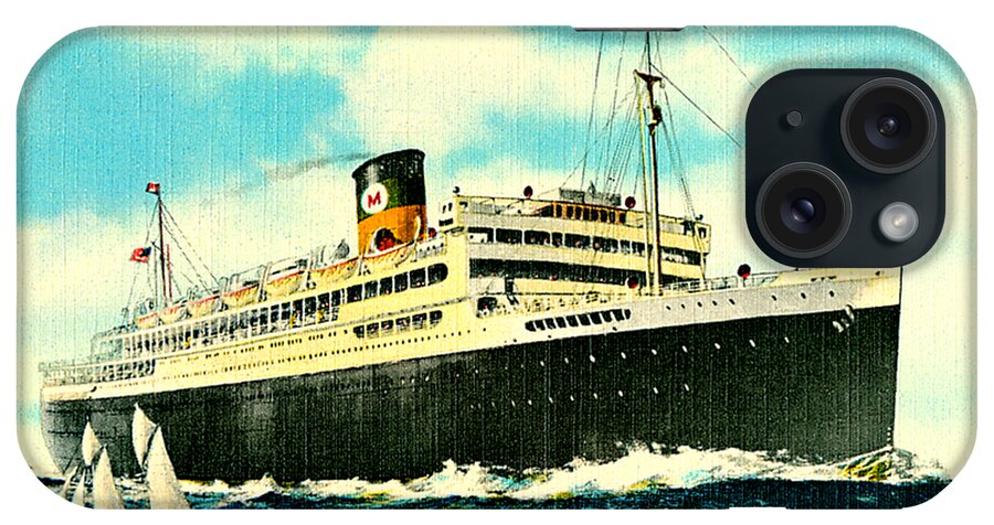 Moore iPhone Case featuring the painting Moore McCormack Good Neighbor Passenger Liner Postcard 1938 by Fred Hoertz