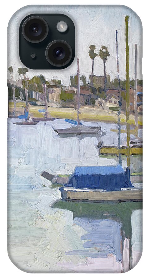 Boats iPhone Case featuring the painting Moored on Santa Barbara Cove - Mission Beach, San Diego, California by Paul Strahm