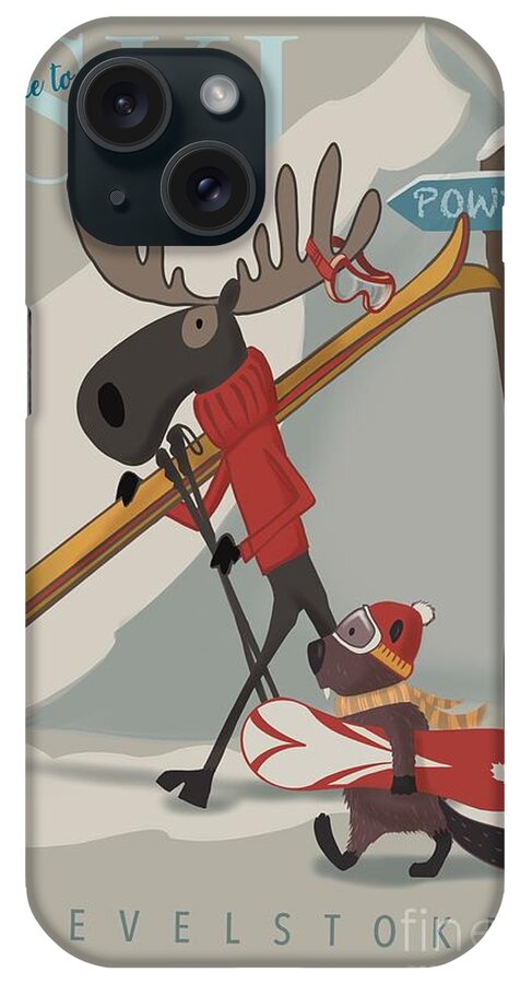 Ski Poster iPhone Case featuring the painting Moose Ski Revelstoke by Sassan Filsoof
