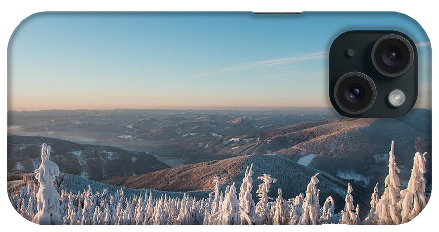 Snowboarding iPhone Case featuring the photograph Morning awakening in a snowy landscape by Vaclav Sonnek