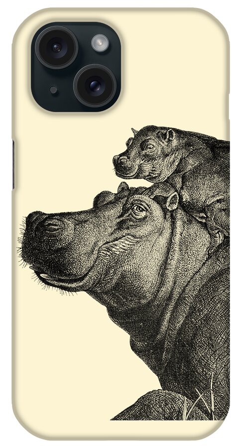 Hippo iPhone Case featuring the digital art Mother And Baby Hippo by Madame Memento