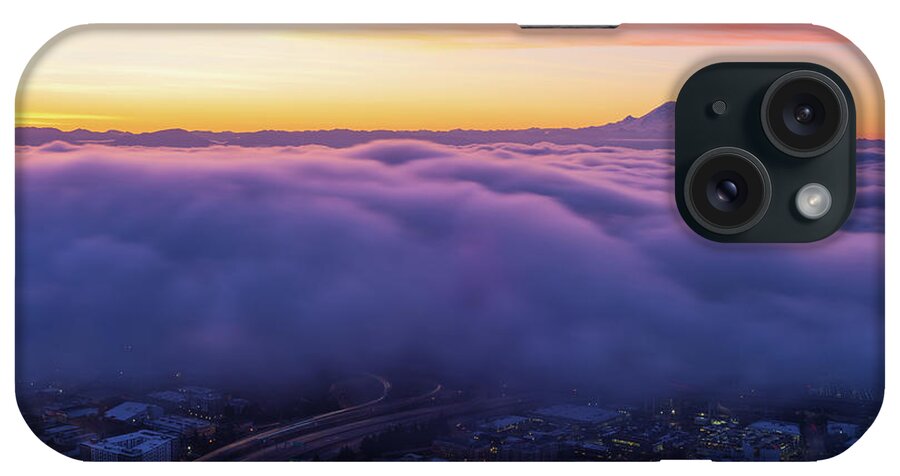Mount Rainier iPhone Case featuring the photograph Mount Rainier Sunrise Above the Clouds by Mike Reid