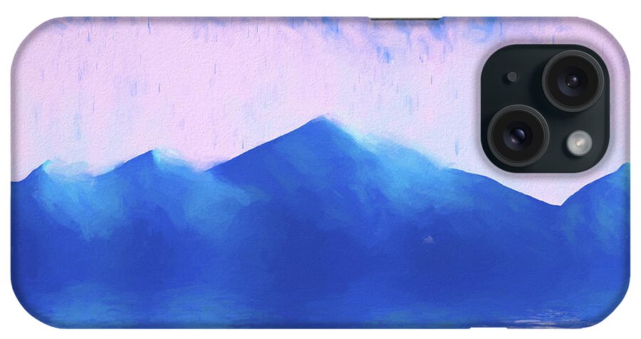 Blue Mountains iPhone Case featuring the digital art Mountain Scene with Rain and Ocean by Alison Frank