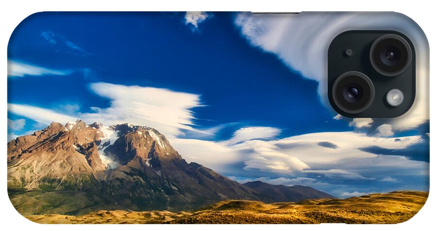Lenticular Cloud iPhone Case featuring the photograph Mountains and Lenticular Cloud in Patagonia by Bruce Block