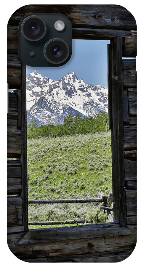 Barn Window Mountain View iPhone Case featuring the photograph Mountains Through Cabin Window by Dan Sproul